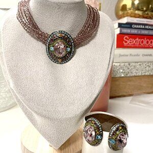 Dazzling Crystal and Multi-strand Glass Bead Necklace Set